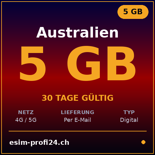 eSIM Australie – 5 Go / 30 jours — eSIM Datenpaket kaufen, sofort per E-Mail | eSIMProfi24