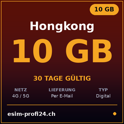 eSIM Hongkong – 10 GB / 30 Tage — eSIM Datenpaket kaufen, sofort per E-Mail | eSIMProfi24