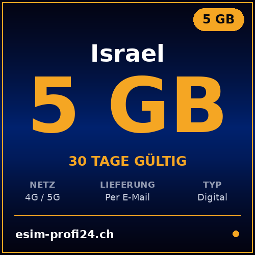 eSIM Israele – 5 GB / 30 giorni — eSIM Datenpaket kaufen, sofort per E-Mail | eSIMProfi24