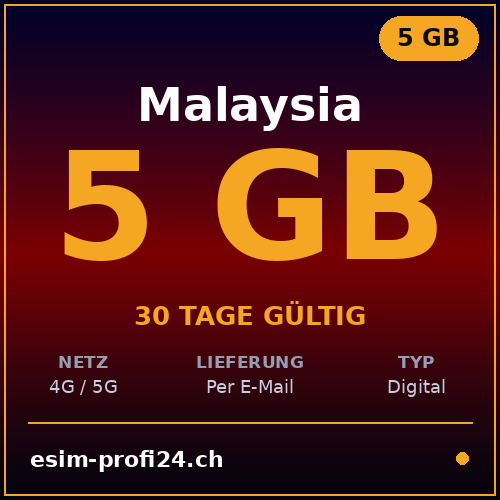 eSIM Malaysia – 5 GB / 30 giorni — eSIM Datenpaket kaufen, sofort per E-Mail | eSIMProfi24