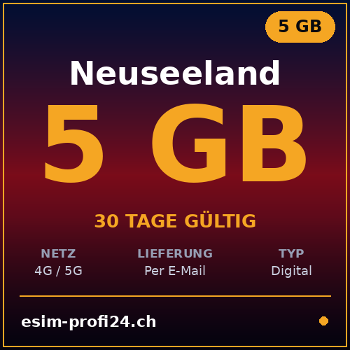 eSIM Nouvelle-Zélande – 5 Go / 30 jours — eSIM Datenpaket kaufen, sofort per E-Mail | eSIMProfi24