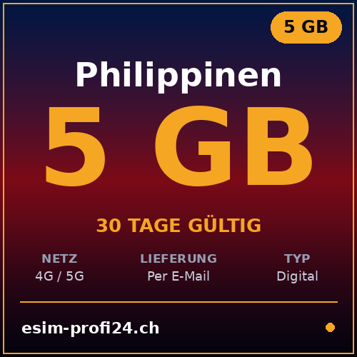 eSIM Philippines – 5 GB / 30 days — eSIM Datenpaket kaufen, sofort per E-Mail | eSIMProfi24