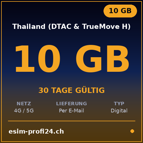 eSIM Thaïlande (DTAC & TrueMove H) – 10 Go / 30 jours — eSIM Datenpaket kaufen, sofort per E-Mail | eSIMProfi24