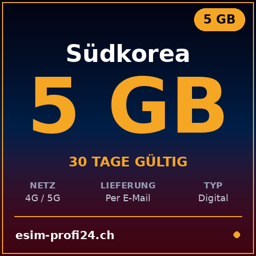 eSIM Corée du Sud – 5 Go / 30 jours — eSIM Datenpaket kaufen, sofort per E-Mail | eSIMProfi24