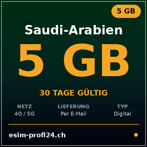 eSIM Arabie saoudite – 5 Go / 30 jours — eSIM Datenpaket kaufen, sofort per E-Mail | eSIMProfi24