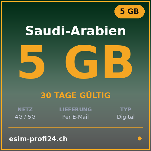eSIM Arabie saoudite – 5 Go / 30 jours