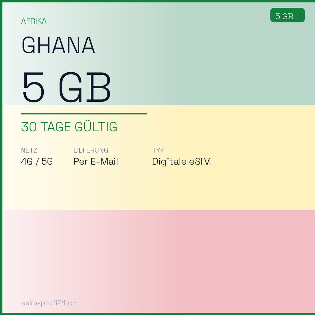 eSIM Ghana – 5 Go / 30 jours — eSIM Datenpaket kaufen, sofort per E-Mail | eSIMProfi24