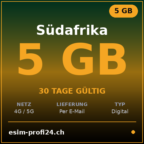 eSIM Sudafrica – 5 GB / 30 giorni — eSIM Datenpaket kaufen, sofort per E-Mail | eSIMProfi24