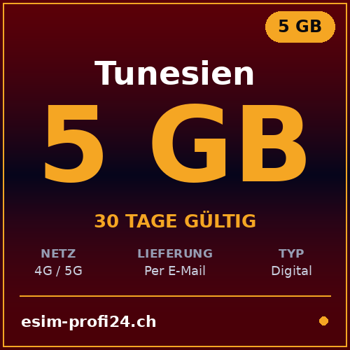 eSIM Tunisia – 5 GB / 30 days — eSIM Datenpaket kaufen, sofort per E-Mail | eSIMProfi24