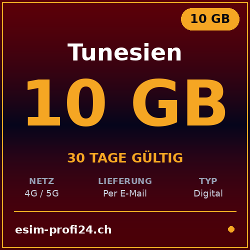 eSIM Tunisie – 10 Go / 30 jours — eSIM Datenpaket kaufen, sofort per E-Mail | eSIMProfi24