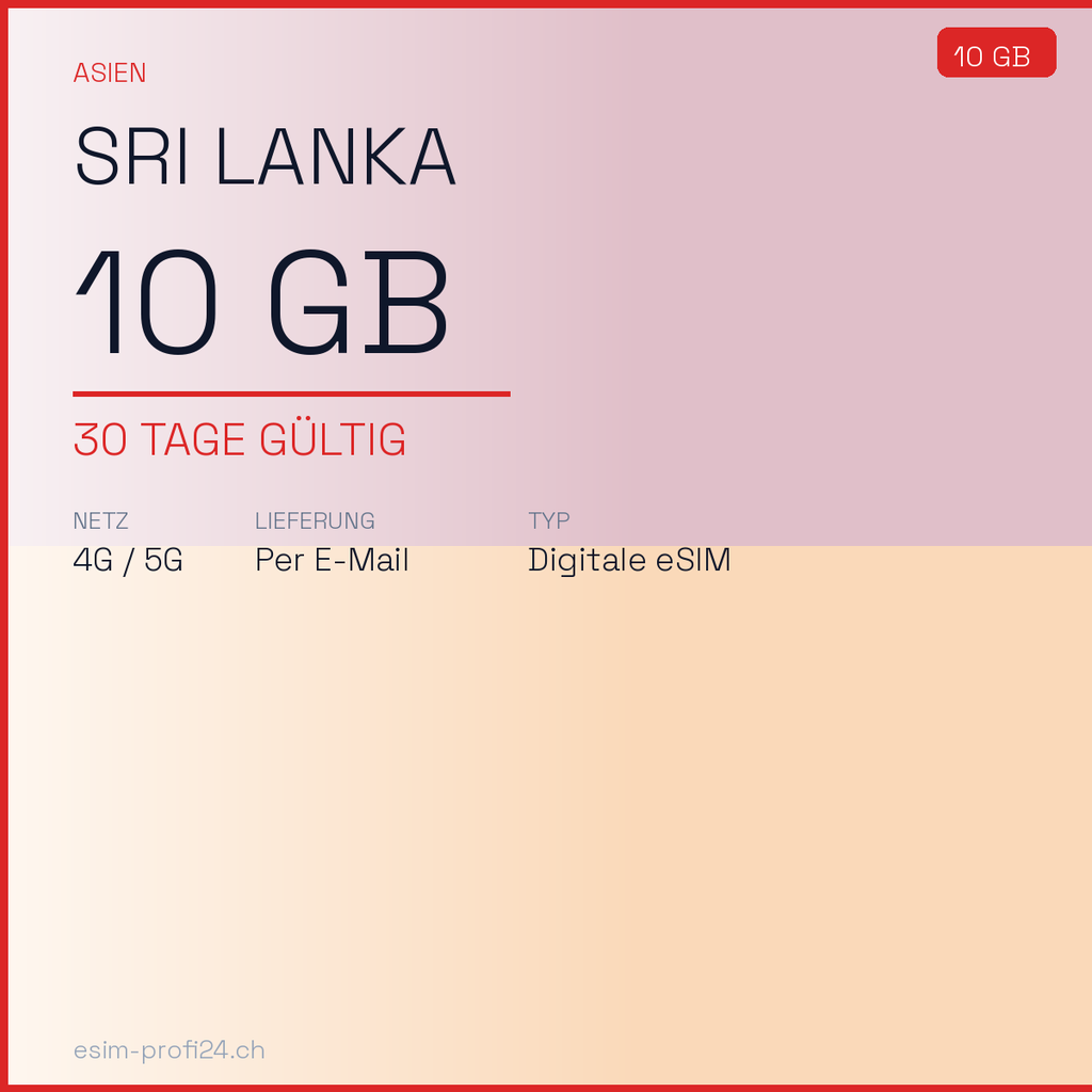eSIM Sri Lanka – 10 GB / 30 days — eSIM Datenpaket kaufen, sofort per E-Mail | eSIMProfi24