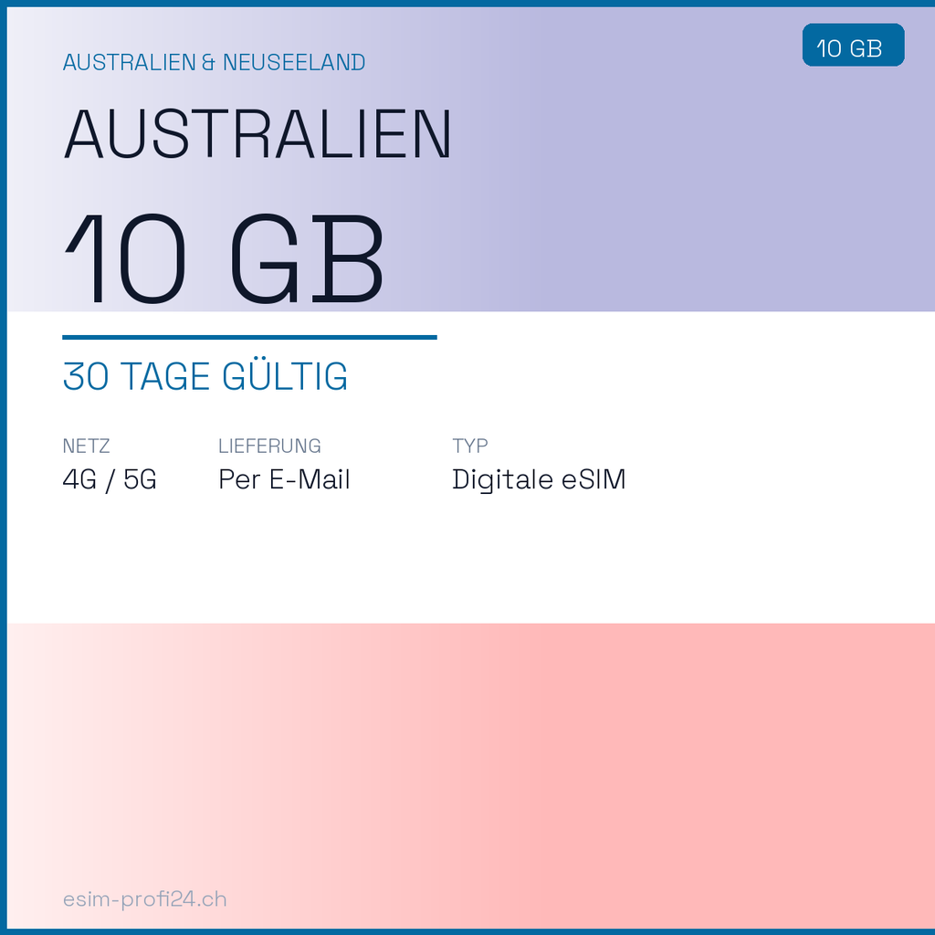 eSIM Australie – 10 Go / 30 jours — eSIM Datenpaket kaufen, sofort per E-Mail | eSIMProfi24