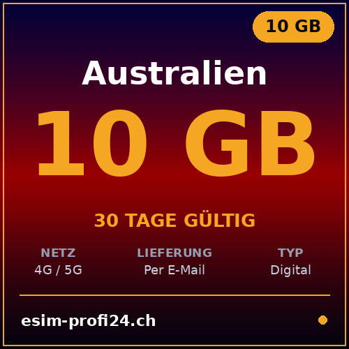 eSIM Australien – 10 GB / 30 Tage — eSIM Datenpaket kaufen, sofort per E-Mail | eSIMProfi24