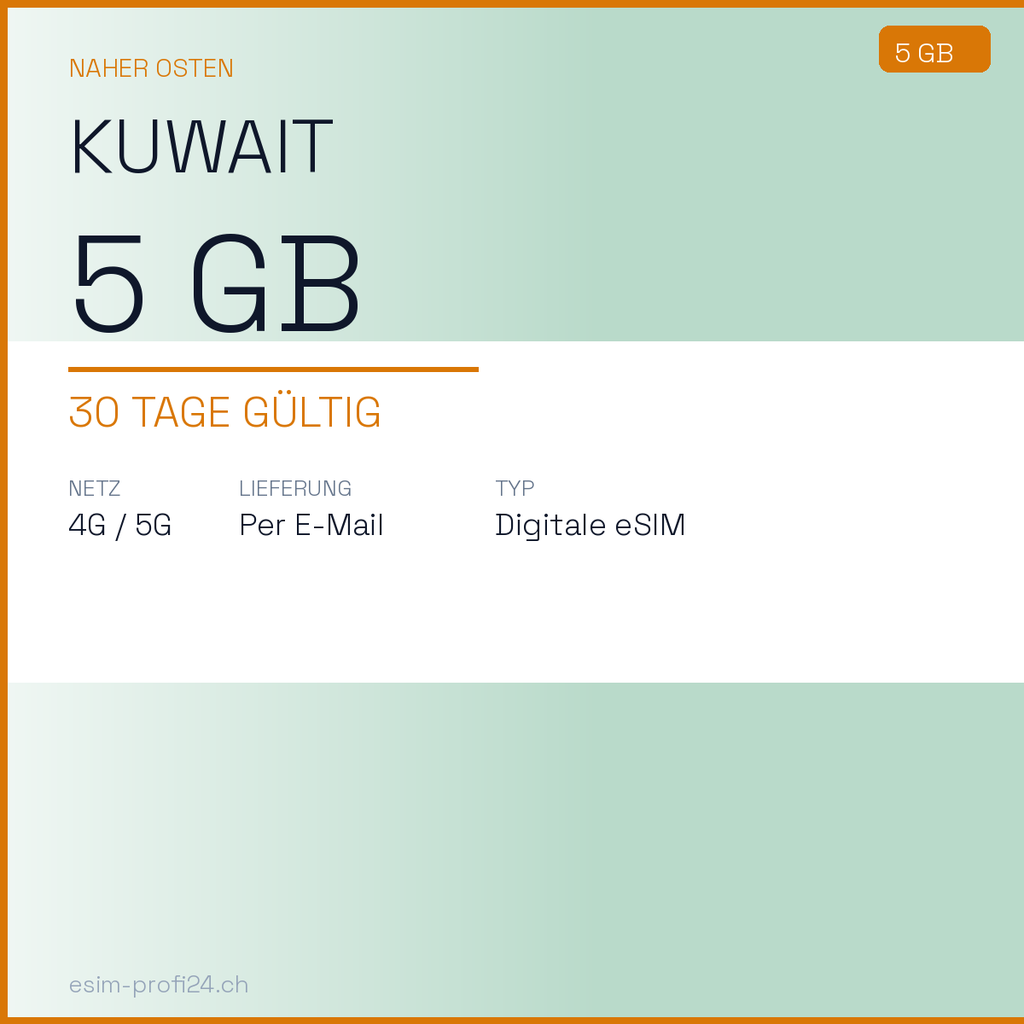 eSIM Kuwait – 5 GB / 30 giorni — eSIM Datenpaket kaufen, sofort per E-Mail | eSIMProfi24