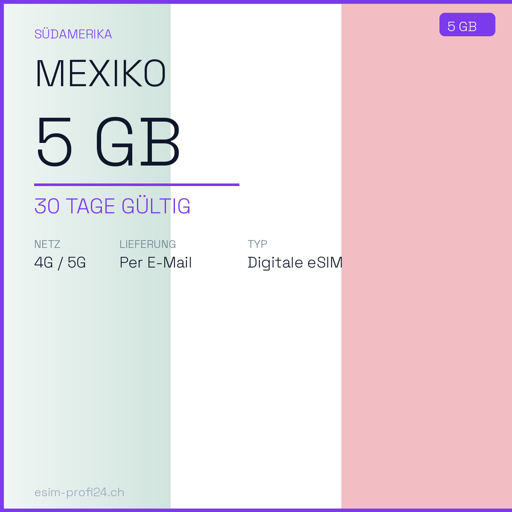 eSIM Mexique – 5 Go / 30 jours — eSIM Datenpaket kaufen, sofort per E-Mail | eSIMProfi24