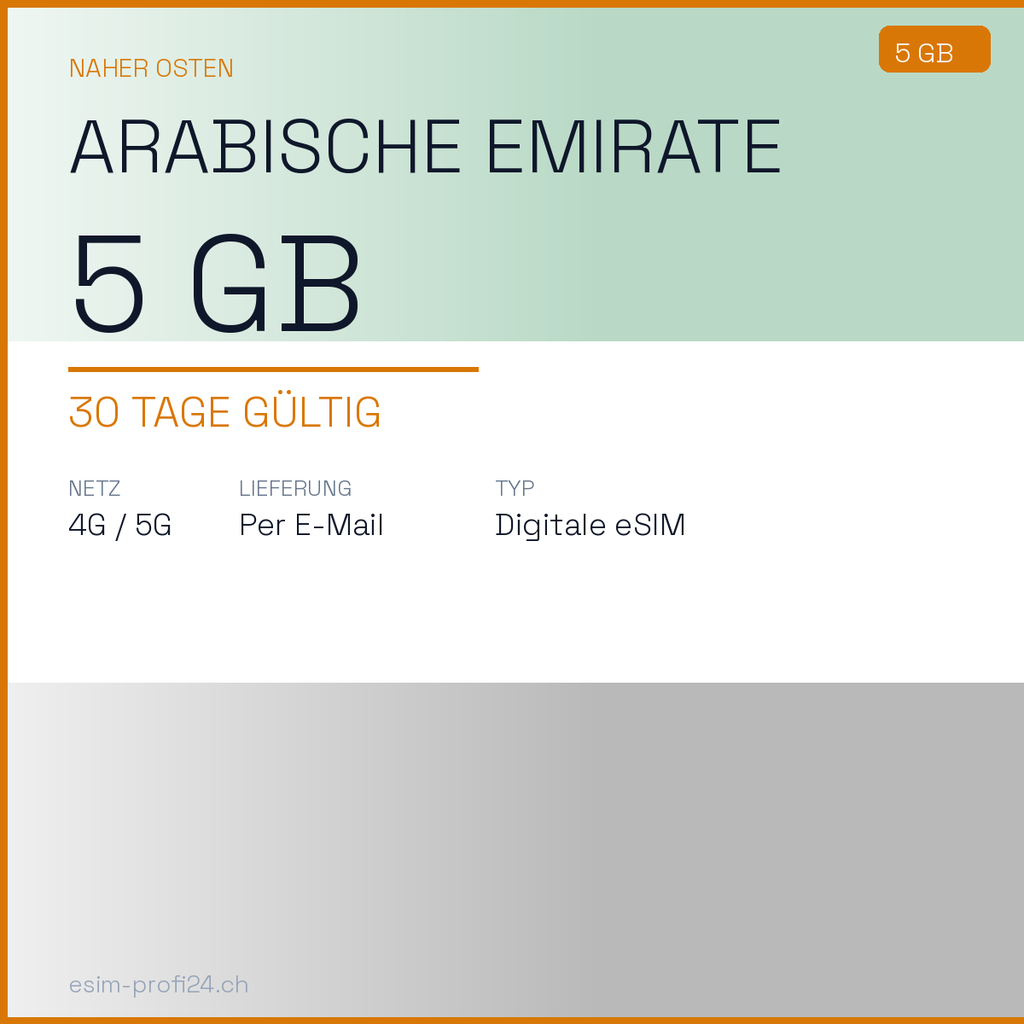eSIM Arabische Emirate – 5 GB / 30 Tage — eSIM Datenpaket kaufen, sofort per E-Mail | eSIMProfi24