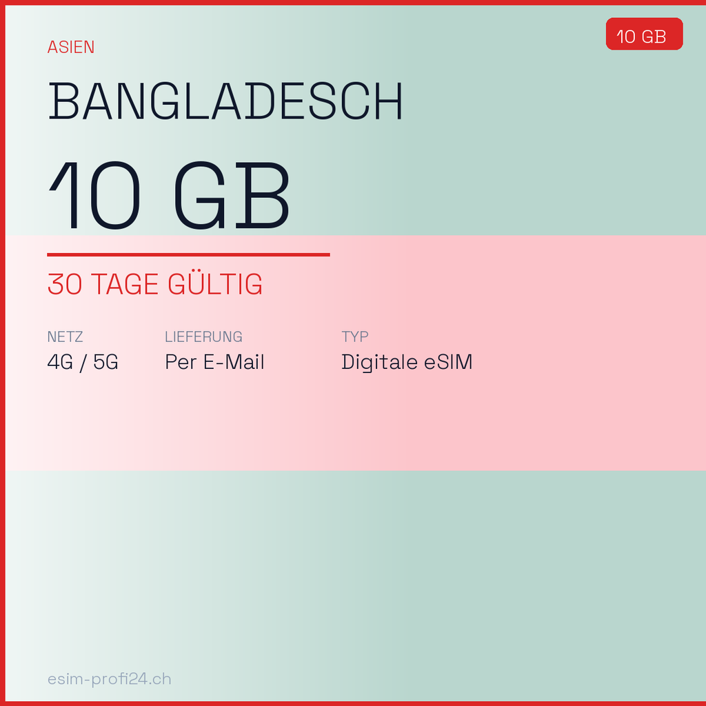 eSIM Bangladesch – 10 GB / 30 Tage — eSIM Datenpaket kaufen, sofort per E-Mail | eSIMProfi24