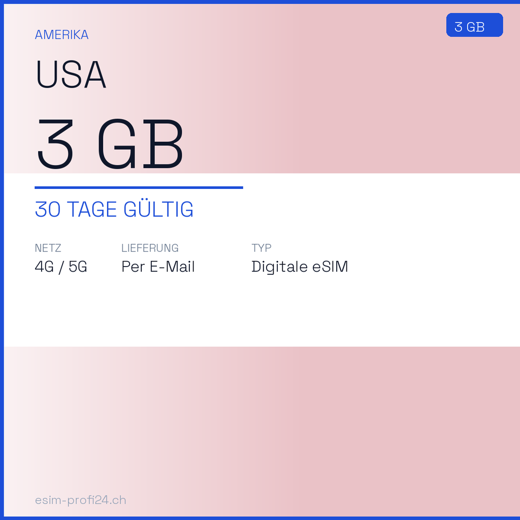 eSIM USA – 3 GB / 30 Tage — eSIM Datenpaket kaufen, sofort per E-Mail | eSIMProfi24