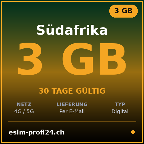 eSIM Afrique du Sud – 3 Go / 30 jours — eSIM Datenpaket kaufen, sofort per E-Mail | eSIMProfi24