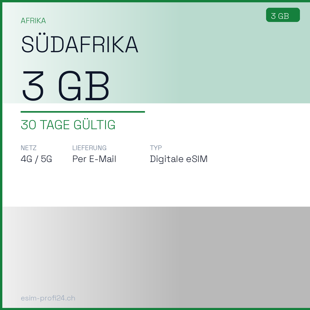 eSIM Südafrika – 3 GB / 30 Tage — eSIM Datenpaket kaufen, sofort per E-Mail | eSIMProfi24
