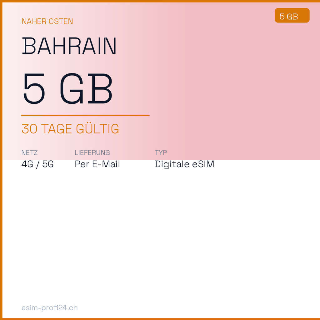 eSIM Bahrain – 5 GB / 30 Tage — eSIM Datenpaket kaufen, sofort per E-Mail | eSIMProfi24