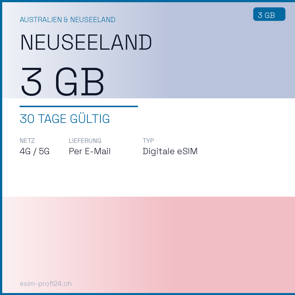 eSIM Nuova Zelanda – 3 GB / 30 giorni — eSIM Datenpaket kaufen, sofort per E-Mail | eSIMProfi24