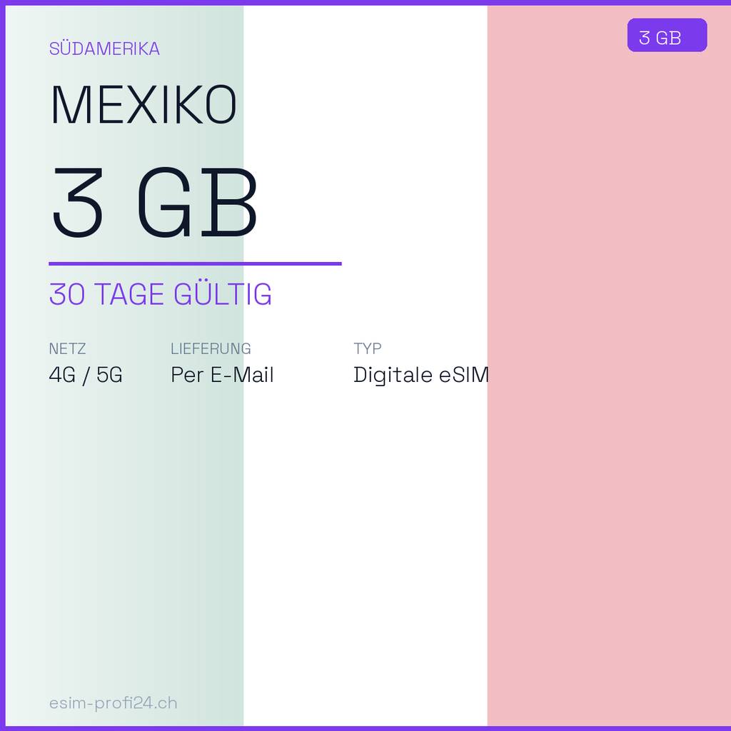 eSIM Messico – 3 GB / 30 giorni — eSIM Datenpaket kaufen, sofort per E-Mail | eSIMProfi24