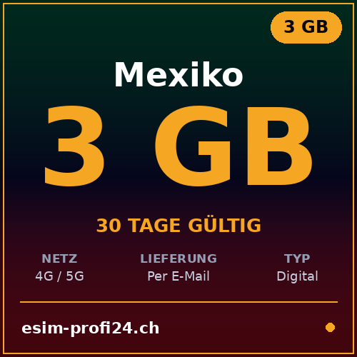 eSIM Messico – 3 GB / 30 giorni — eSIM Datenpaket kaufen, sofort per E-Mail | eSIMProfi24