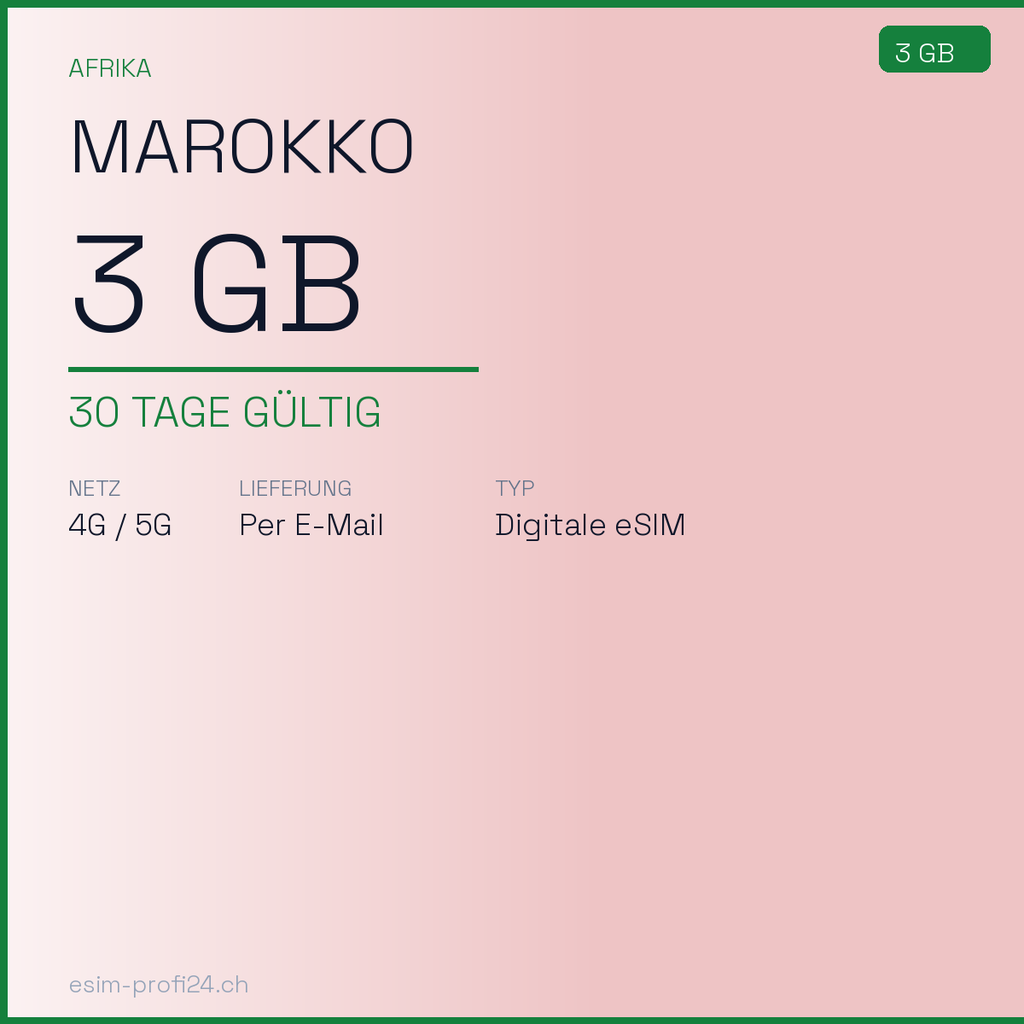 eSIM Maroc – 3 Go / 30 jours — eSIM Datenpaket kaufen, sofort per E-Mail | eSIMProfi24