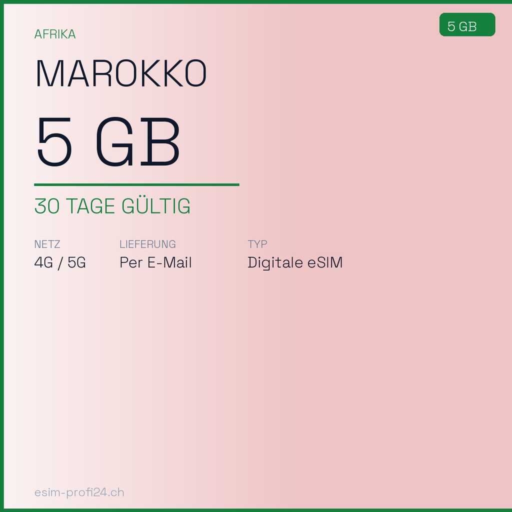 eSIM Marokko – 5 GB / 30 Tage — eSIM Datenpaket kaufen, sofort per E-Mail | eSIMProfi24