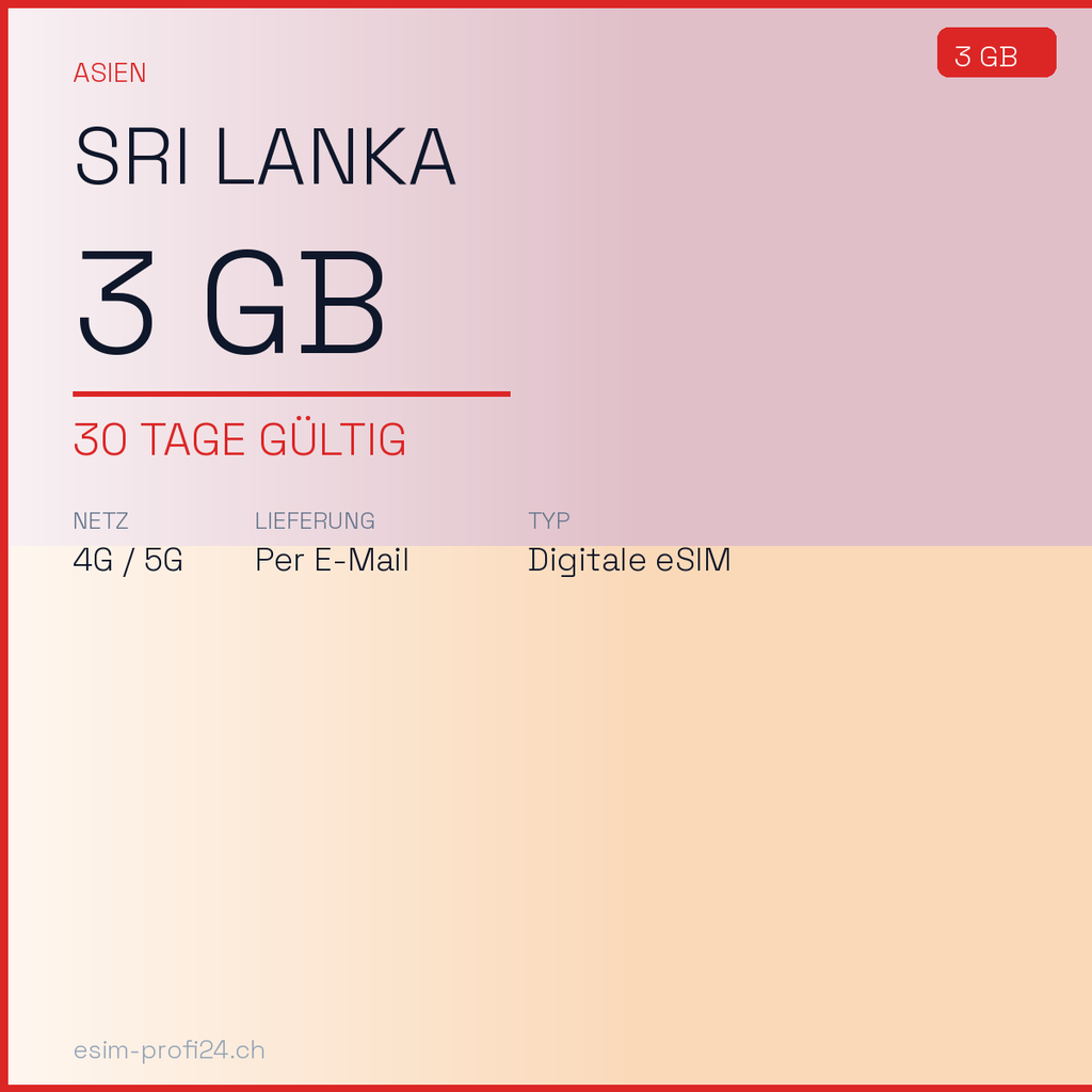 eSIM Sri Lanka – 3 GB / 30 giorni — eSIM Datenpaket kaufen, sofort per E-Mail | eSIMProfi24