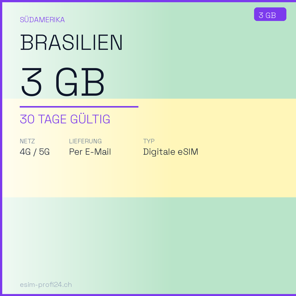eSIM Brasile – 3 GB / 30 giorni — eSIM Datenpaket kaufen, sofort per E-Mail | eSIMProfi24