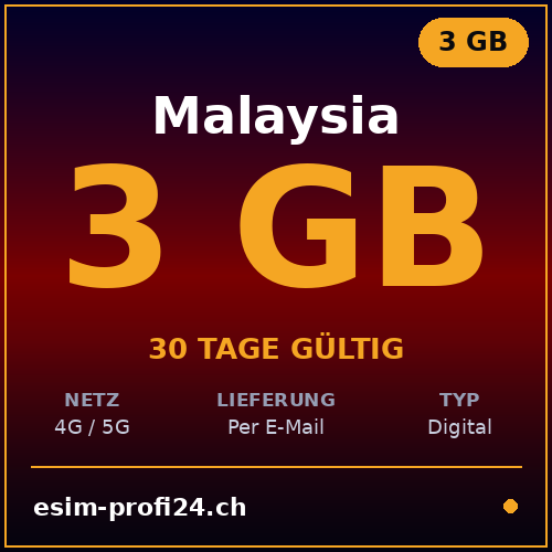 eSIM Malaysia – 3 GB / 30 days — eSIM Datenpaket kaufen, sofort per E-Mail | eSIMProfi24