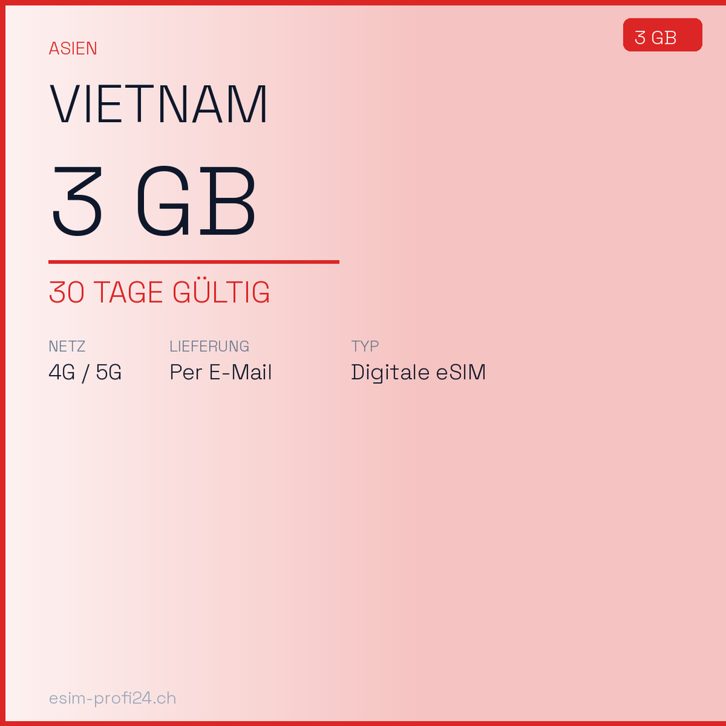eSIM Vietnam – 3 GB / 30 Tage — eSIM Datenpaket kaufen, sofort per E-Mail | eSIMProfi24