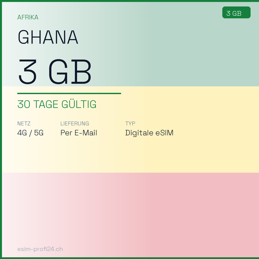 eSIM Ghana – 3 GB / 30 giorni — eSIM Datenpaket kaufen, sofort per E-Mail | eSIMProfi24