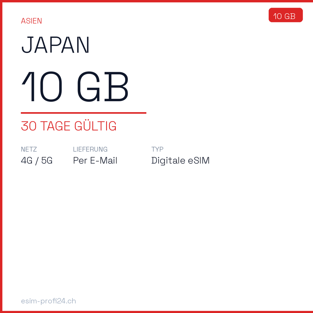 eSIM Japan – 10 GB / 30 Tage — eSIM Datenpaket kaufen, sofort per E-Mail | eSIMProfi24