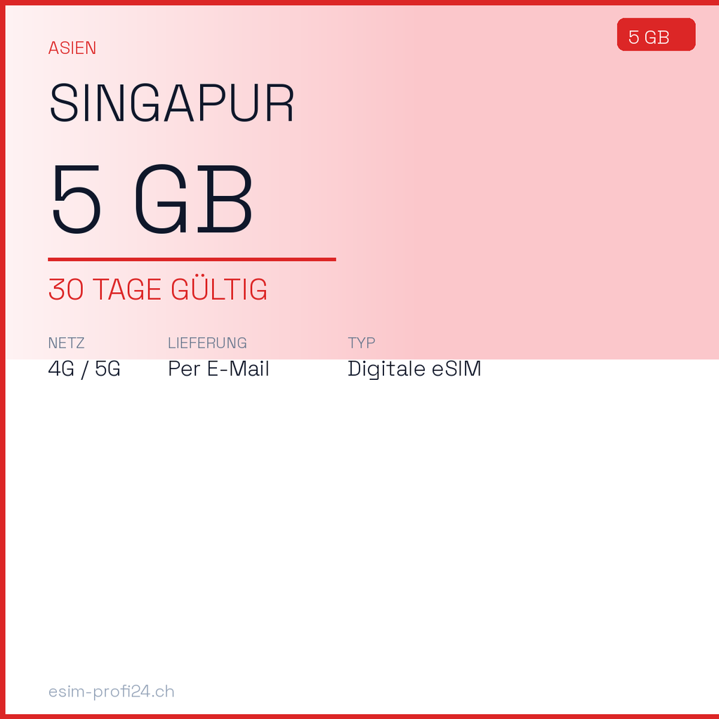 eSIM Singapur – 5 GB / 30 Tage — eSIM Datenpaket kaufen, sofort per E-Mail | eSIMProfi24
