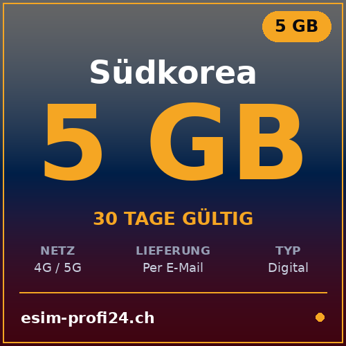 eSIM Corée du Sud – 5 Go / 30 jours — eSIM Datenpaket kaufen, sofort per E-Mail | eSIMProfi24
