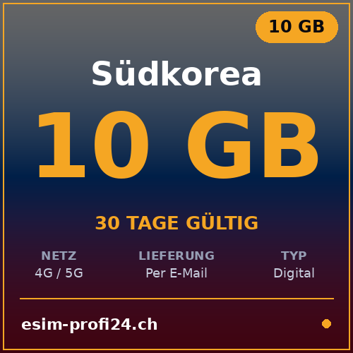 eSIM Corée du Sud – 10 Go / 30 jours — eSIM Datenpaket kaufen, sofort per E-Mail | eSIMProfi24
