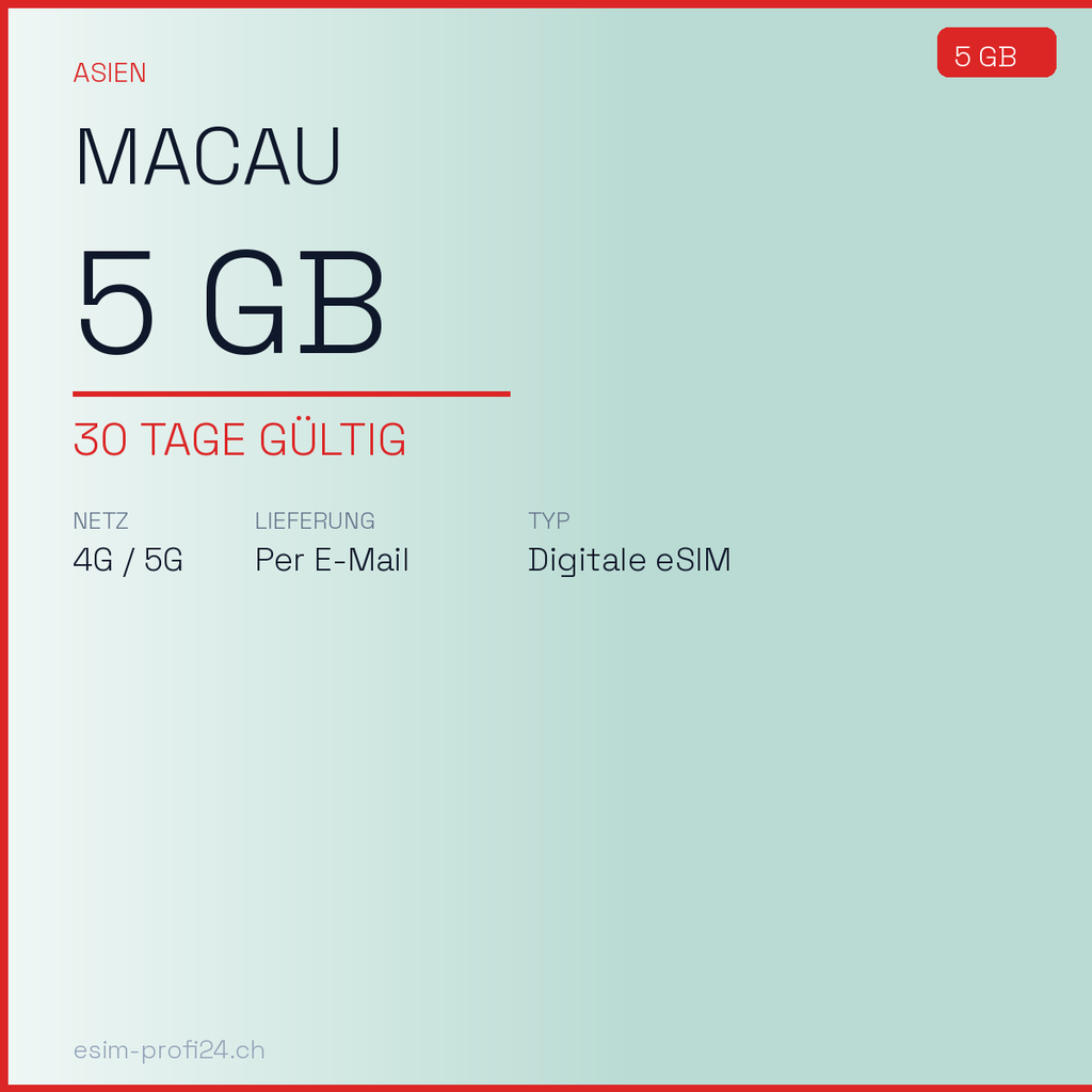 eSIM Macau – 5 GB / 30 Tage — eSIM Datenpaket kaufen, sofort per E-Mail | eSIMProfi24