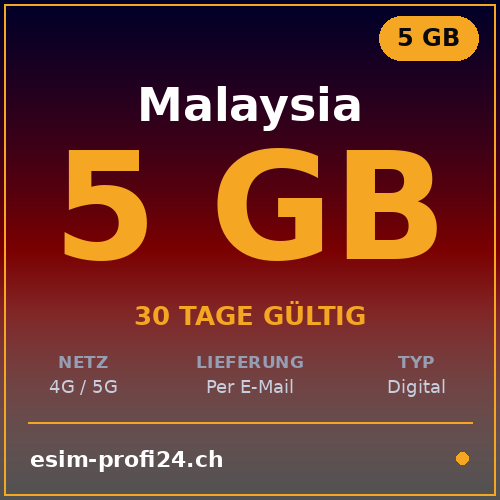 eSIM Malaisie – 5 Go / 30 jours — eSIM Datenpaket kaufen, sofort per E-Mail | eSIMProfi24