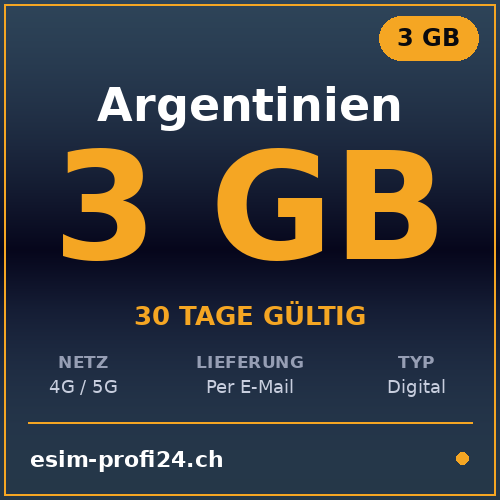 eSIM Argentina – 3 GB / 30 days — eSIM Datenpaket kaufen, sofort per E-Mail | eSIMProfi24