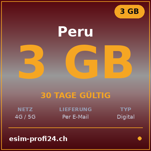 eSIM Perù – 3 GB / 30 giorni — eSIM Datenpaket kaufen, sofort per E-Mail | eSIMProfi24