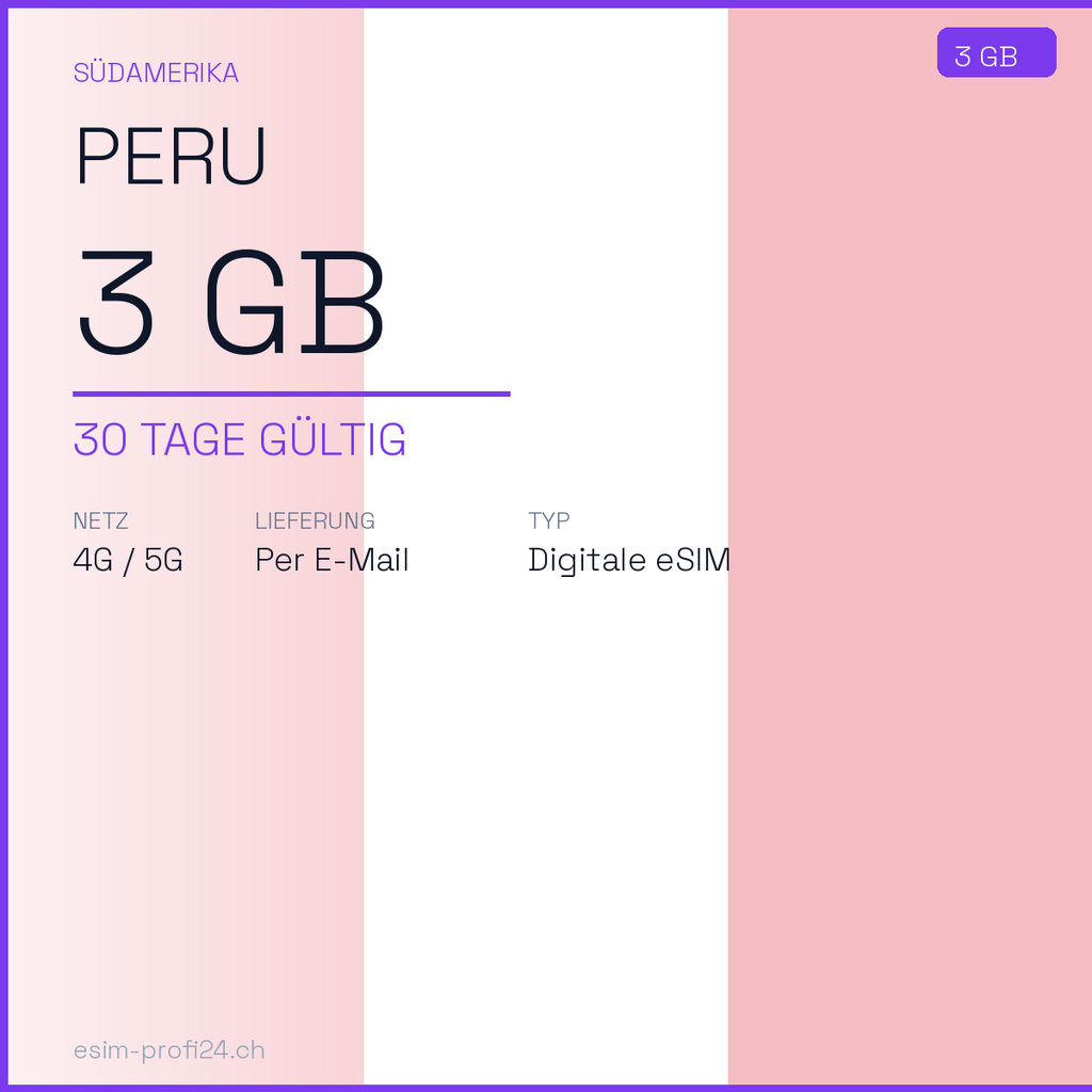 eSIM Peru – 3 GB / 30 days — eSIM Datenpaket kaufen, sofort per E-Mail | eSIMProfi24