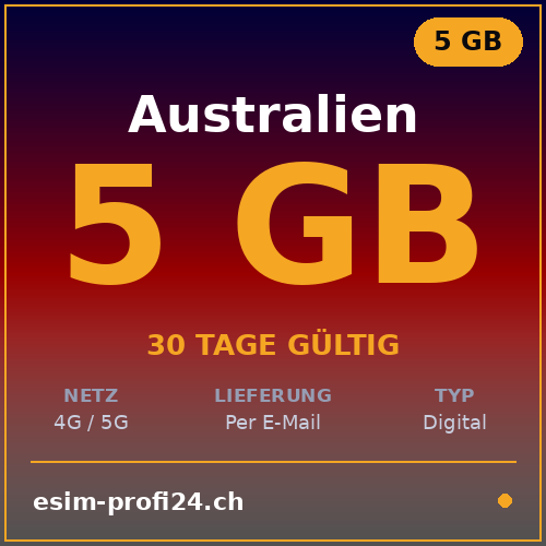 eSIM Australia – 5 GB / 30 giorni — eSIM Datenpaket kaufen, sofort per E-Mail | eSIMProfi24