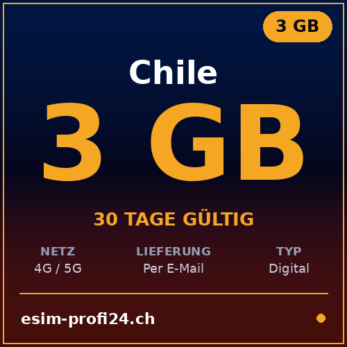 eSIM Chile – 3 GB / 30 Tage — eSIM Datenpaket kaufen, sofort per E-Mail | eSIMProfi24