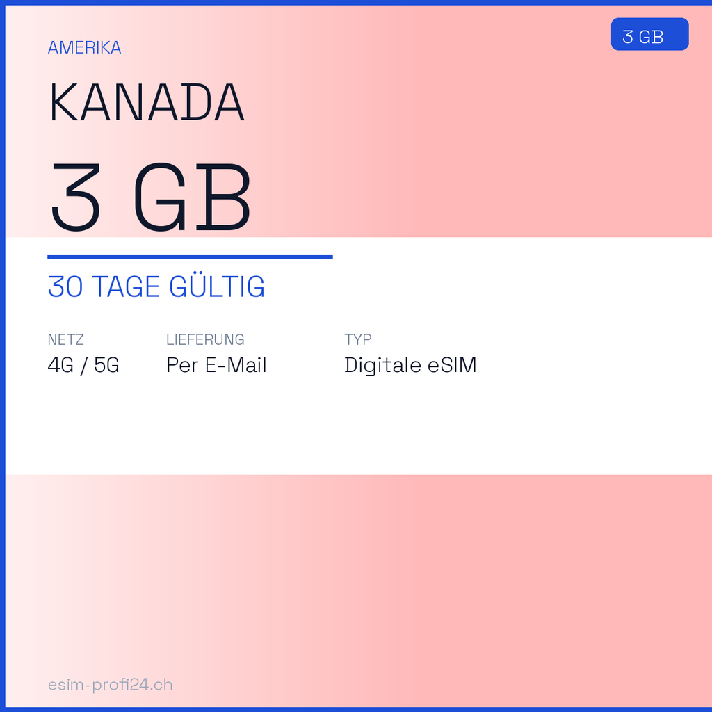 eSIM Canada – 3 GB / 30 giorni — eSIM Datenpaket kaufen, sofort per E-Mail | eSIMProfi24
