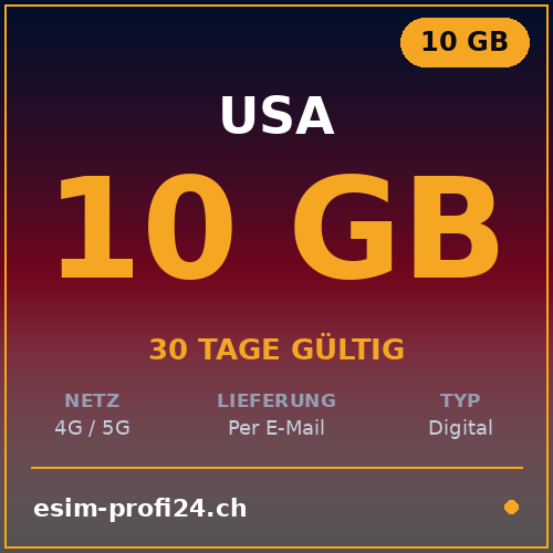 eSIM États-Unis – 10 Go / 30 jours — eSIM Datenpaket kaufen, sofort per E-Mail | eSIMProfi24