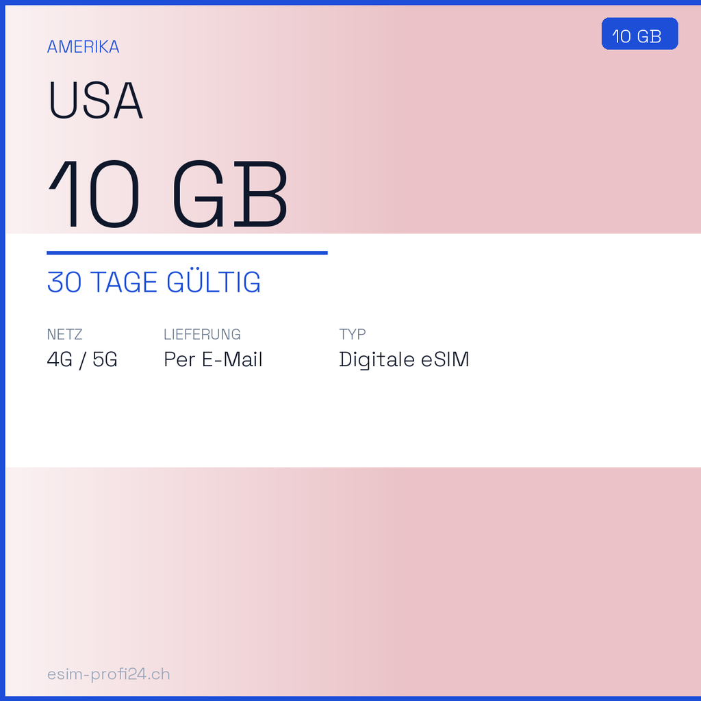 eSIM Stati Uniti – 10 GB / 30 giorni — eSIM Datenpaket kaufen, sofort per E-Mail | eSIMProfi24
