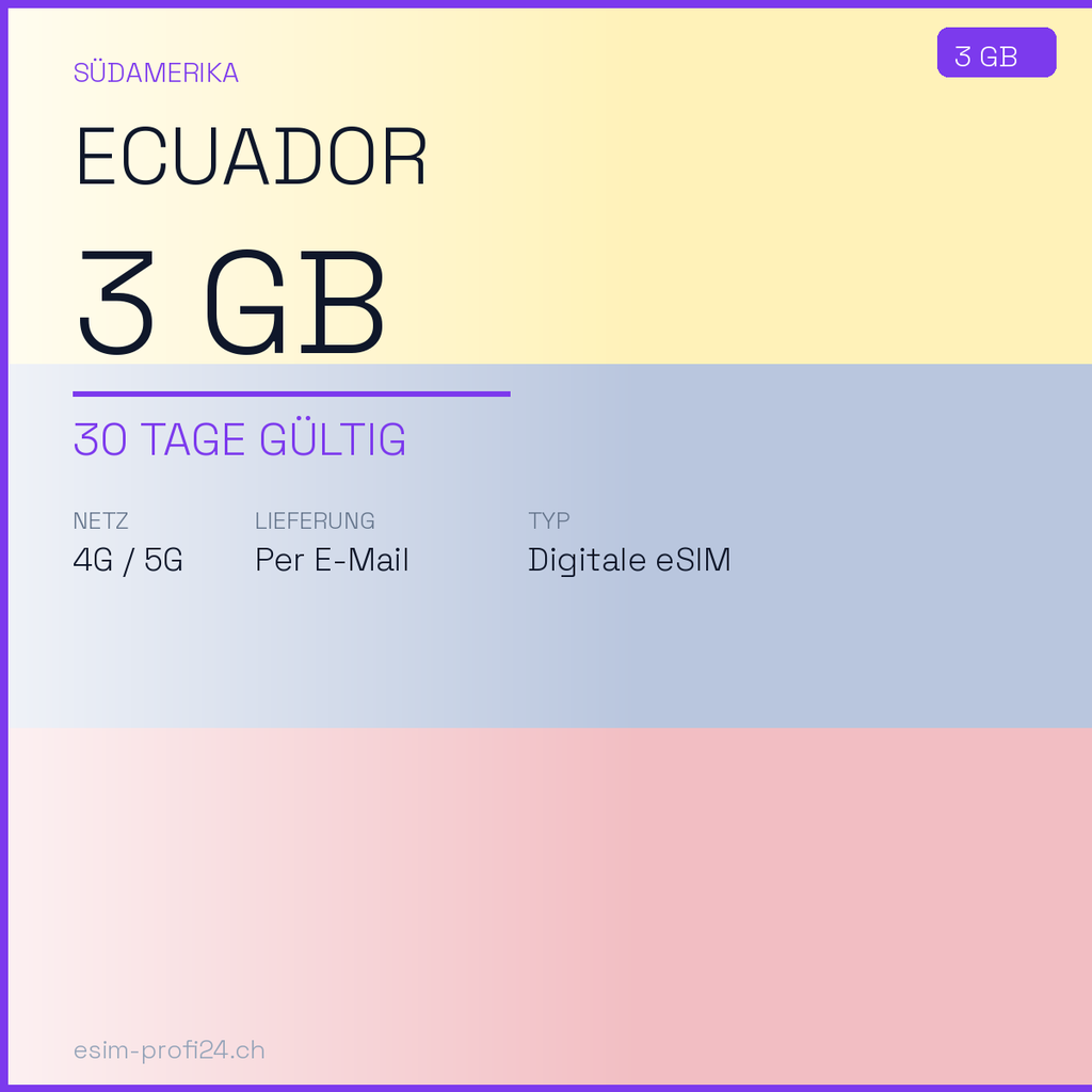 eSIM Ecuador – 3 GB / 30 giorni — eSIM Datenpaket kaufen, sofort per E-Mail | eSIMProfi24